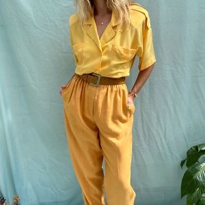 80s Ellen Tracy Yellow Silk Top